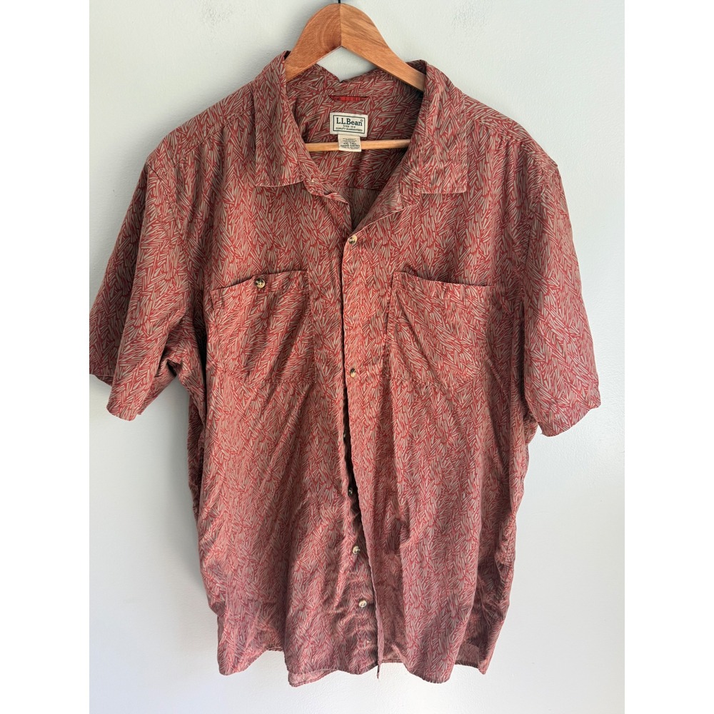 LL Bean Mens XXL Tall Red Geometric Organic Cotton Blend Button Down Shirt